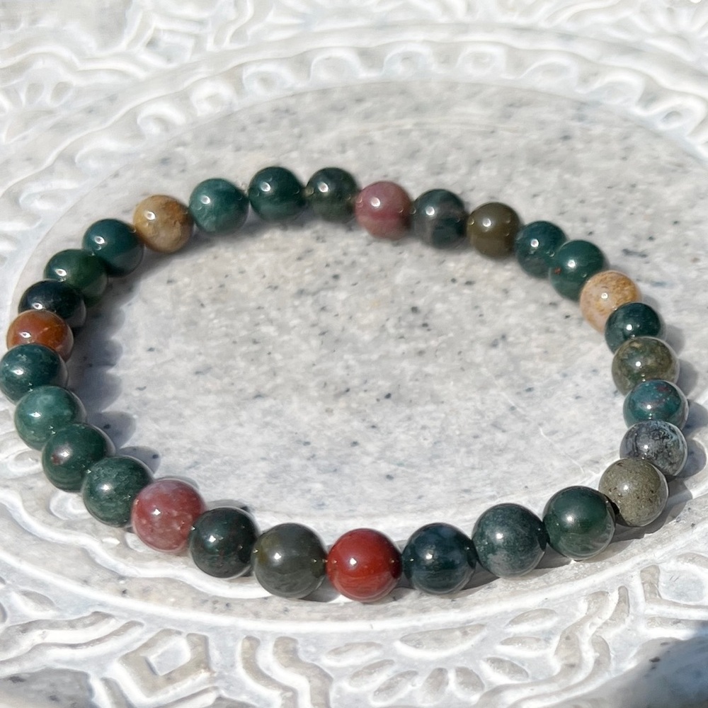 Indian Agate Beaded Bracelet Handmade by Wandering Bunny LLC